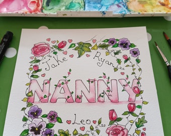 Handpainted Custom Watercolor. Name Art. Personalised Gift. Personalized Present.