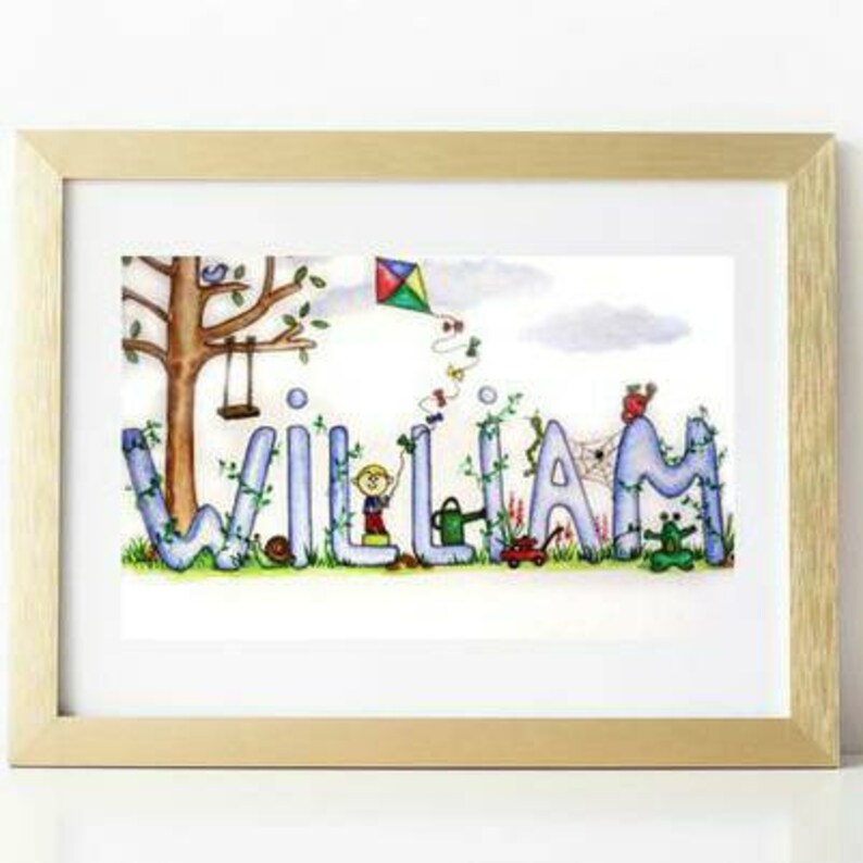Custom Name Painting Personalized Childrens Watercolour. Etsy UK