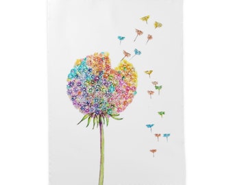 Dandelion Seed Head Tea & Kitchen Towel,  Watercolor Art Design.