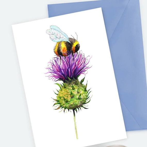 Bees on thistle greetings card
