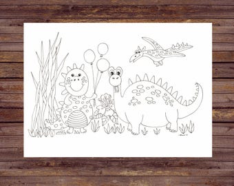 Dinosaur Birthday Party PDF Printable Colouring Pages,