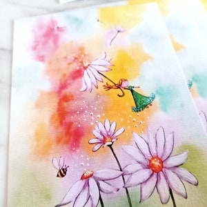 Daisy on a Rainbow Postcard Sized Print. Cute Baby Nursery Wall Art. Buy one get one FREE image 2