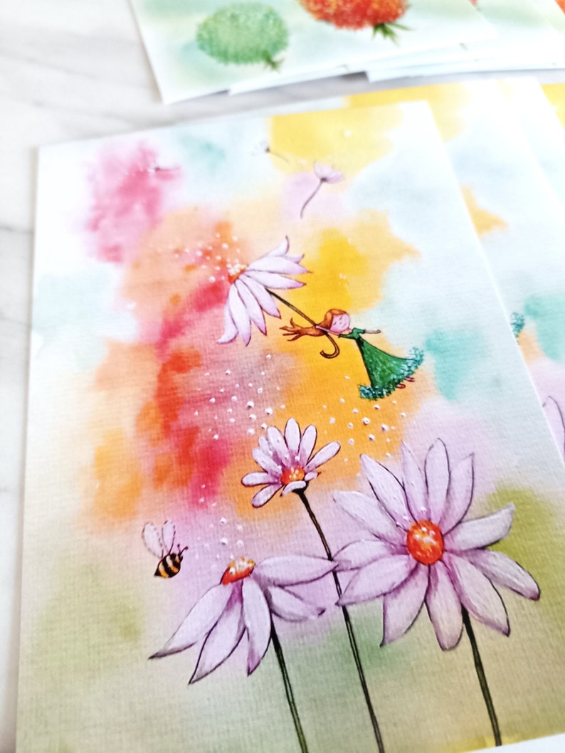 Daisy on a Rainbow Postcard Sized Print. Cute Baby Nursery Wall Art. Buy one get one FREE image 2