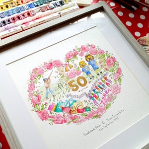 Pintura personalizada de acuarela en forma de corazón para aniversario, regalo único para el 50 aniversario