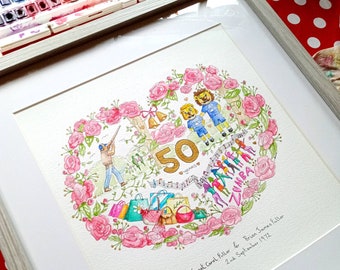 Custom Heart  Original Watercolour Painting  Completely Unique Made to Order Hearts wedding Anniversary gift 50th