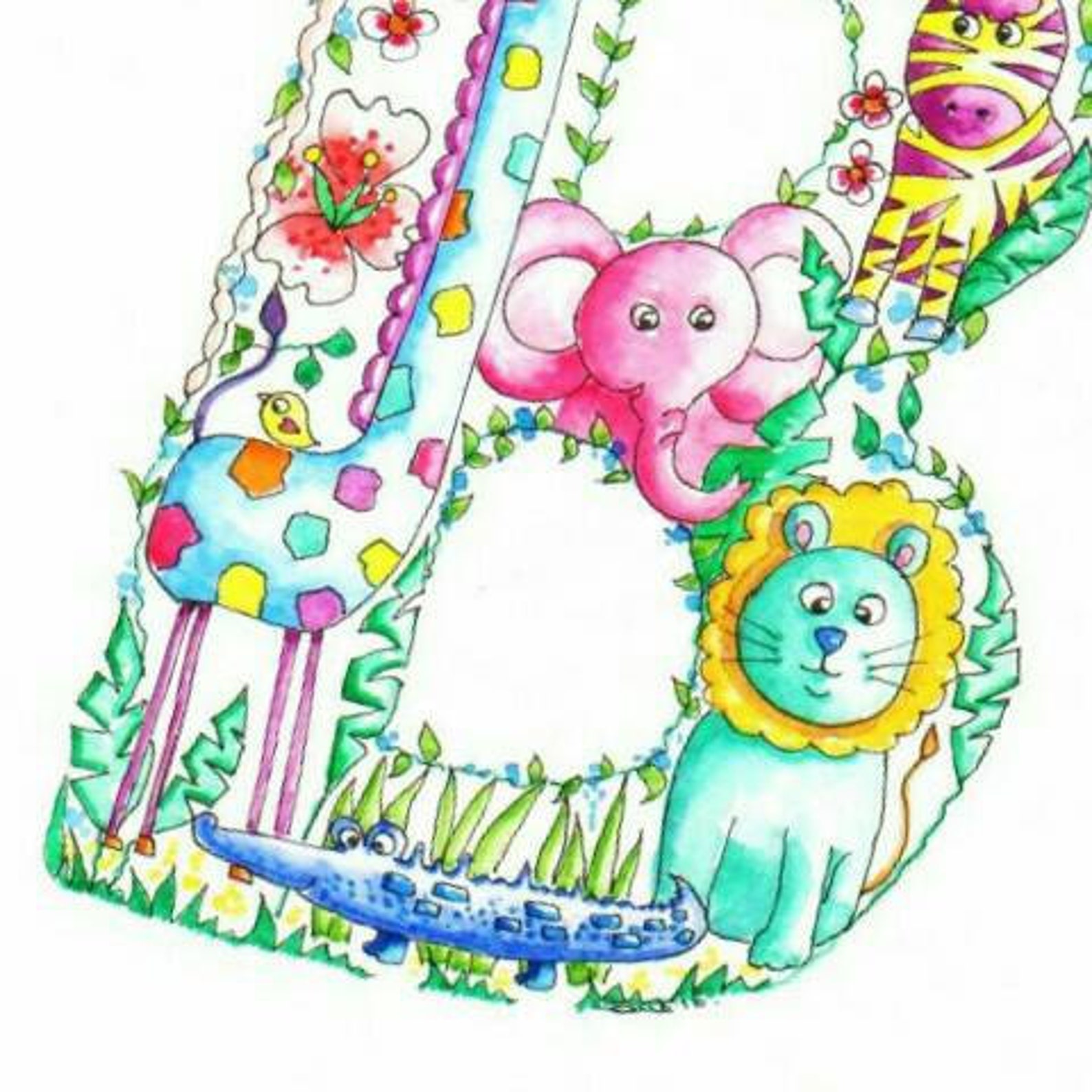 letter art alphabet watercolor print b jungle alphabet letter etsy