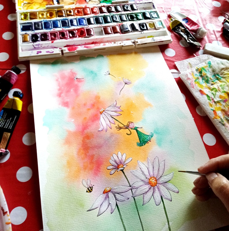 Daisy on a Rainbow Postcard Sized Print. Cute Baby Nursery Wall Art. Buy one get one FREE image 5