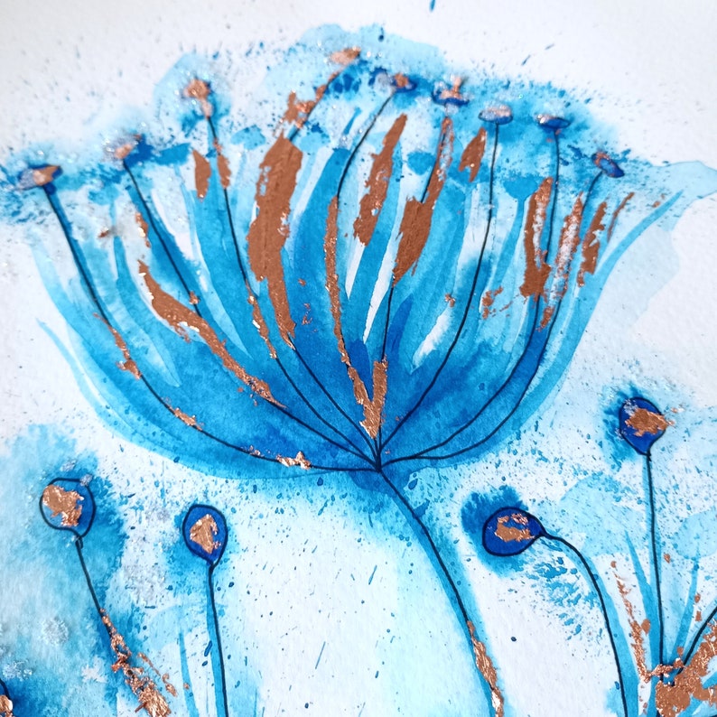 Indigo Flower Postcard Sized Print. Cute Wall Art. Buy one get one free image 3