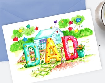 Printable Dad Card, Watercolour Art, Fathers day card, Dads birthday card,