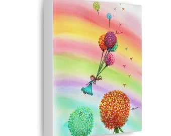 Dandelions Floating on a Rainbow Sky Canvas Art