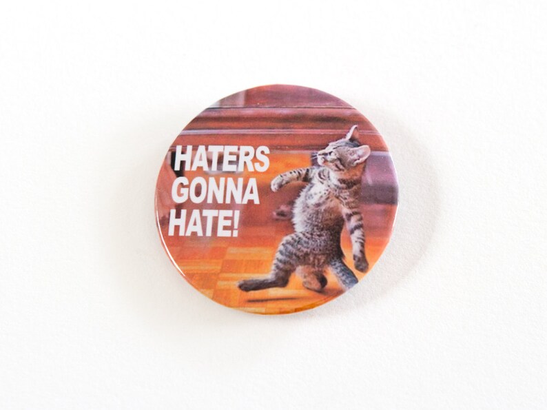 Haters Gonna Hate Button Cat Pin or Etsy