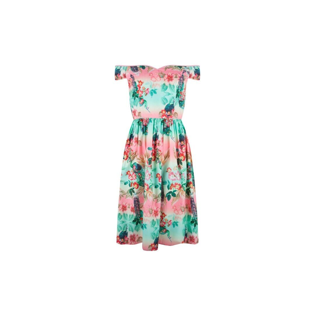 Hell Bunny Peacock Floral Swing Dress Size 10 Etsy