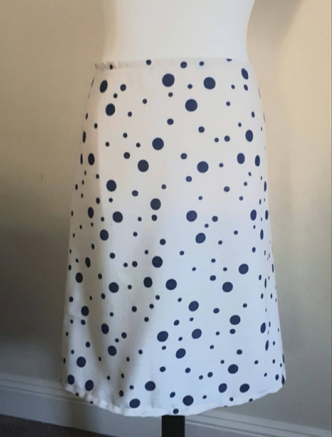 Large Polka Dots A-line Skirt for Women, Cream and Blue Cotton Skirt ...