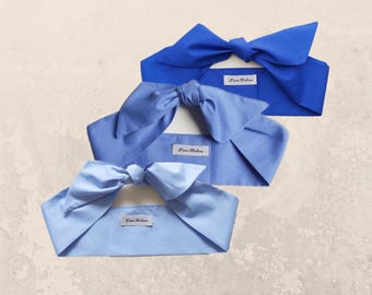 Blue Cotton Hair Scarf Set, Vintage Style Bandana Gift