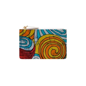 Blue Ankara Coin Purse For Friend, Faux Leather Pouch With Zipper