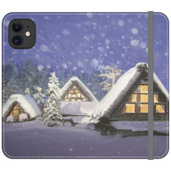 Winter Scene Illustrated Phone Case Iphone 11 Wallet Case Etsy