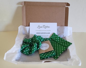 Green Polka Dot Hair Accessories Set, Letterbox Gift