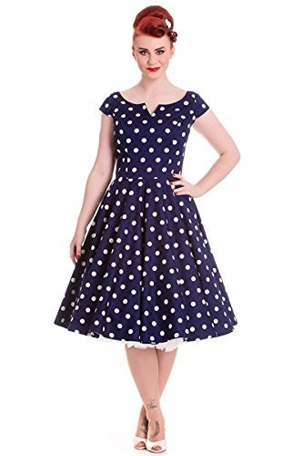 Hell Bunny Navy Polka Dot Swing Dress, Size 10