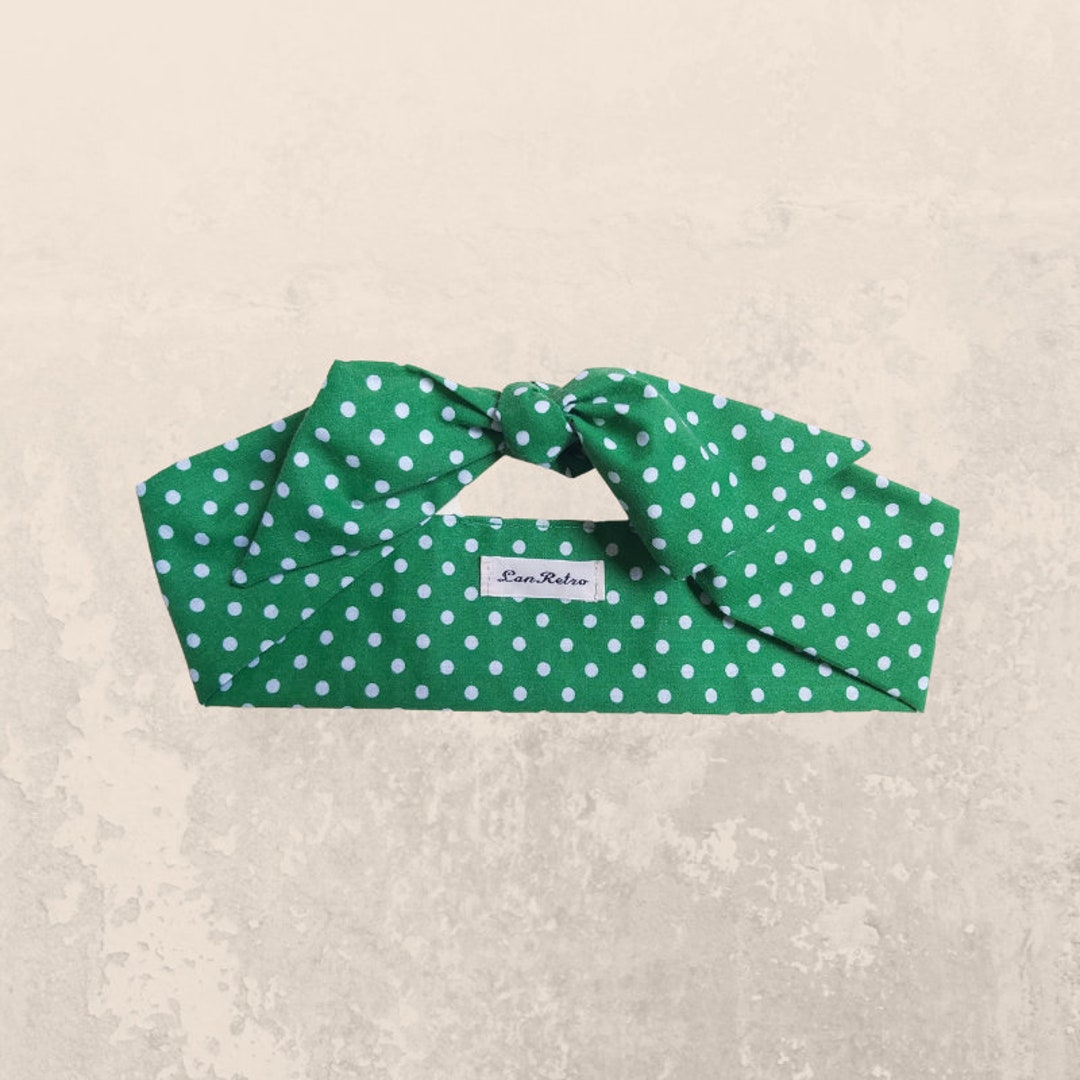 Green Polka Dot Hair Scarf, Retro Head Tie, Rockabilly Bandana, Land