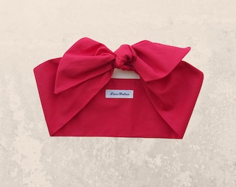 Red Cotton Head Scarf for Women, Vintage Style Hair Tie