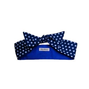 Vintage Style Cotton Head Wrap With Contrast Lining, Navy and Royal Blue Hair Scarf