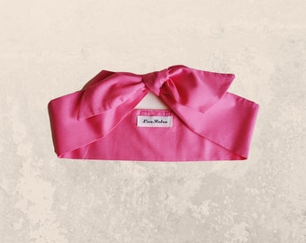 Flamingo Pink Hair Scarf, Women's Land Army, Vintage Head Tie, Festival Headband