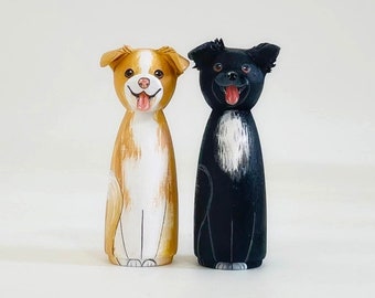 Custom Dog Portrait / Wooden Dog Figure / Dog Wooden Peg Doll / Personalized Gift for Dog Lovers / Handcrafted Wooden Puppy Peg Doll