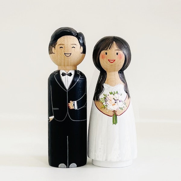 Couple Custom Wedding Figures / Personalized Wedding Gift / Custom Bride and Groom Peg Dolls / Handcrafted Wedding decoration / Cake topper