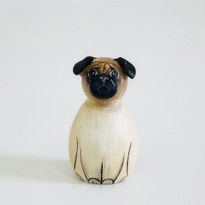 Pug Portrait / Pug Cake Topper / Pug Peg Doll / Pug Wooden Figure / Wooden Gift for Pugs / Handcrafted Wooden Dog Peg Doll