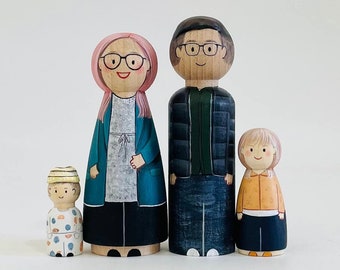 Custom Family Figures / Family Portraits / Personalized Family with Pets / Custom Peg Dolls / Personalized Family Gift