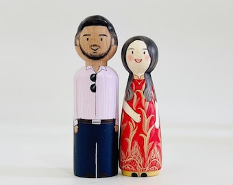 Couple Custom Figures / Couple Portrait Peg Doll / Anniversary Gift / Hand-painted Wooden Figures / Thanksgiving Gift / Festive Decor