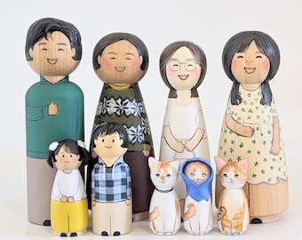 Mother&#39;s Day Gift / Custom Peg Dolls for Big Family / Personalized Family Gift / Gift for Mom / Gift for Dad / Festive Season Decor