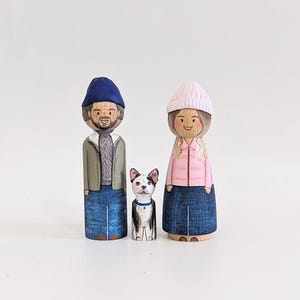 Couple with Pets - Custom Figures / Couple Portrait Peg Dolls / Personalized Anniversary Gift / Thanksgiving Gift / Festive Decor