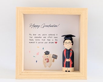 Happy Graduation Amazing Gift / Personalized Graduation Peg Doll / Custom Portrait with Frame