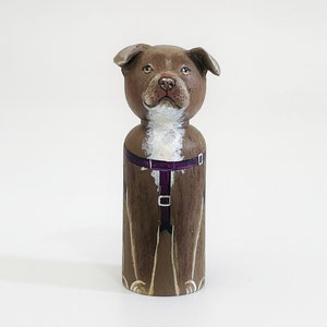 Pit Bull Portrait / Pit Bull Cake Topper / Pit Bull Peg Doll / Wooden Gift for Pit Bull / Handcrafted Wooden Dog Peg Doll