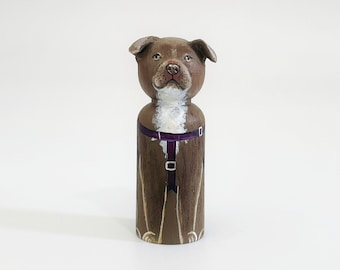 Pit Bull Custom Portrait / Pit Bull Cake Topper / Custom Dog Peg doll / Wooden Gift for Pit Bull / Handcrafted Wooden Dog Peg Doll