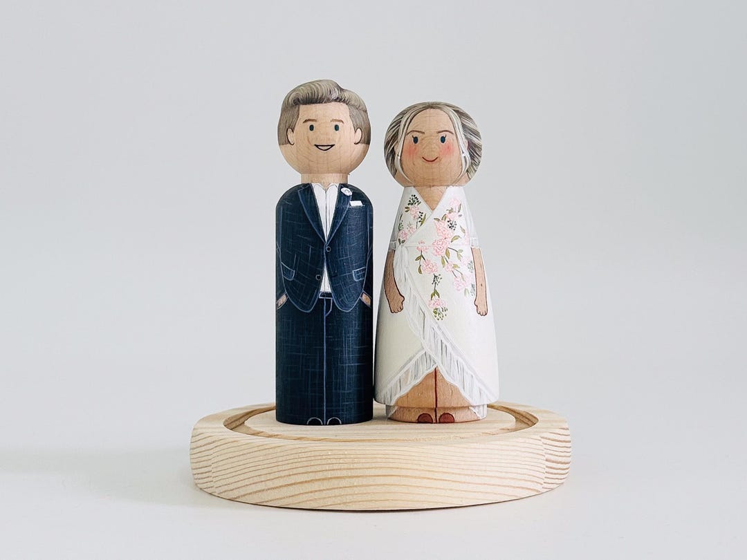 Hand-painted Peg Doll Wedding Cake Toppers: Custom Bride & Groom ...