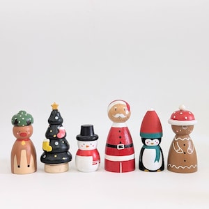 Christmas Peg Dolls / Xmas Gift / Xmas Wooden Figures / Santa Claus  / Christmas Decor / Hand-painted peg dolls / Festive Season Decor