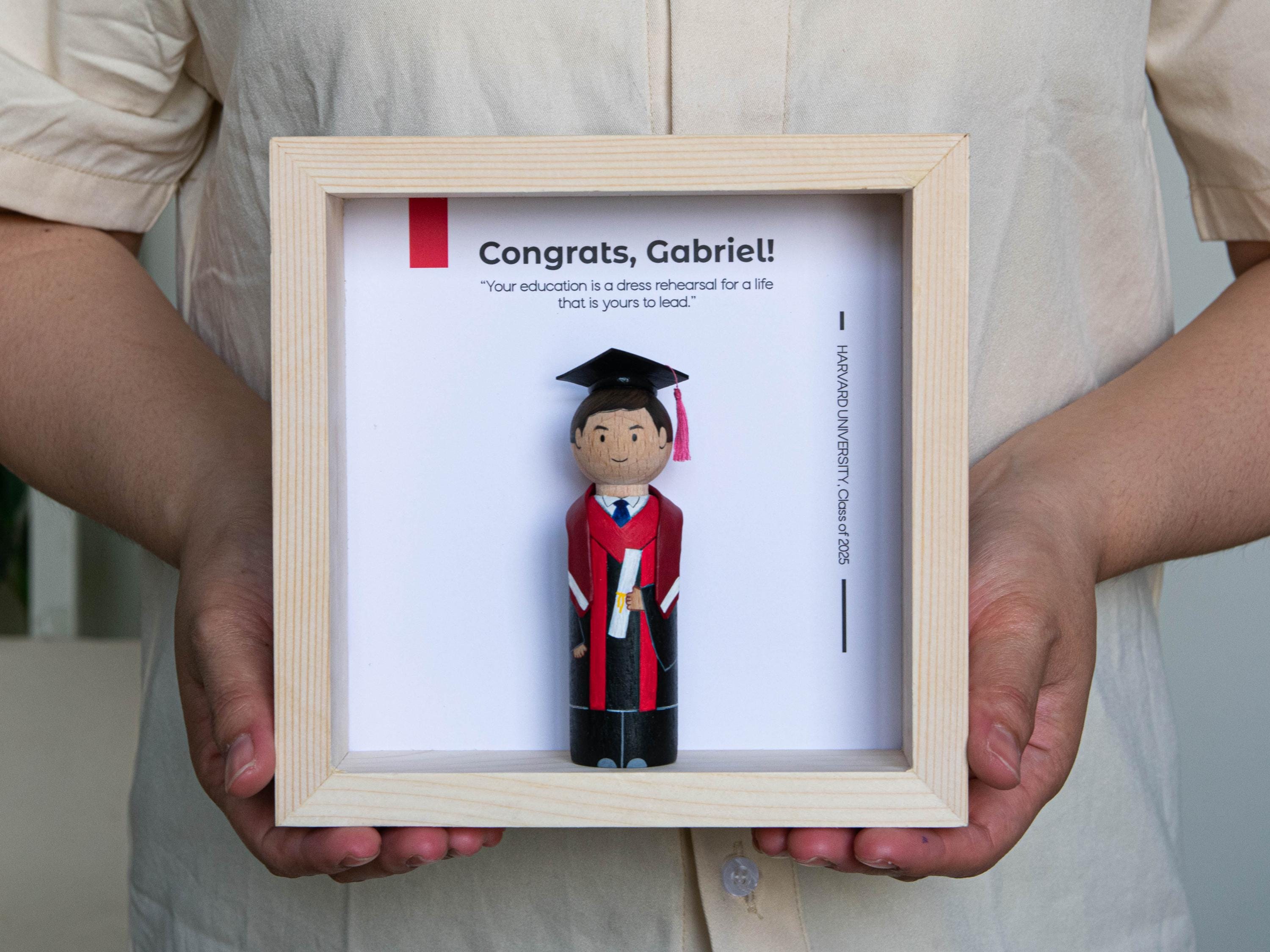 Personalized Graduation Peg Doll Keepsake: Handmade Portrait in Frame