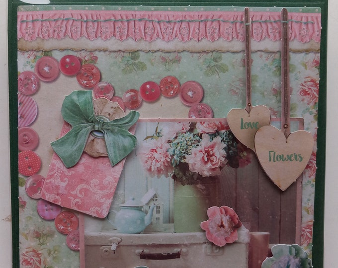 Hand made greeting card , Romantic  , choose from various designs, blank inside, 5" x 5" Freepost U.K