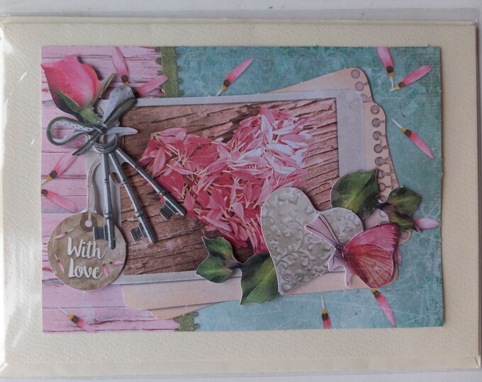 Hand made greeting card , 3 d Romance.. choose from 7 designs . blank card , Freepost uk