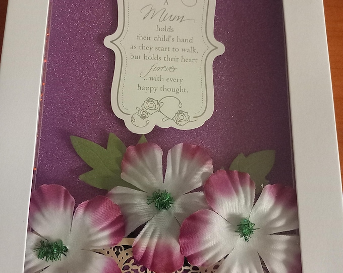 Handmade greetings card in a box, A mum holds their child A5 card in box
