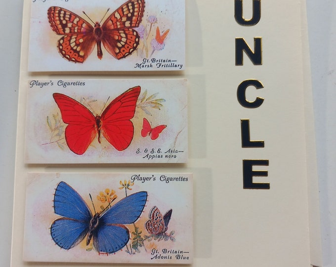 Hand made greeting card , Butterflies  , choose from various designs, blank inside, 5" x 5" Freepost U.K Fathers Day