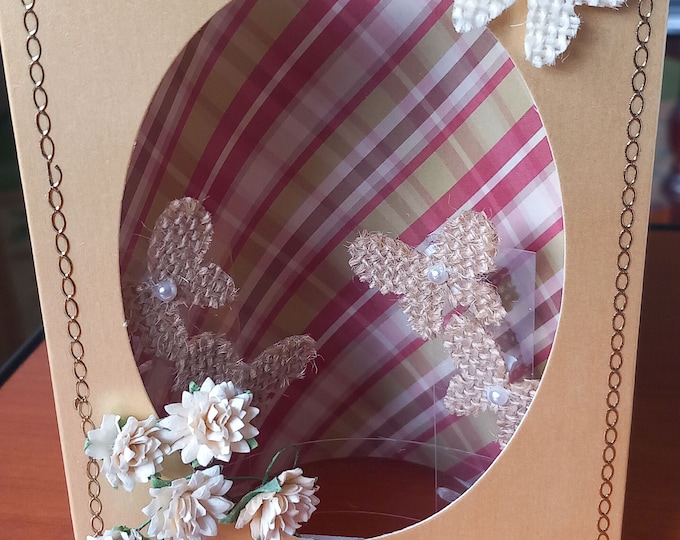 Hancrafted Aperture card with  box and colour changing t-light .A6 3D card  Freepost U.K
