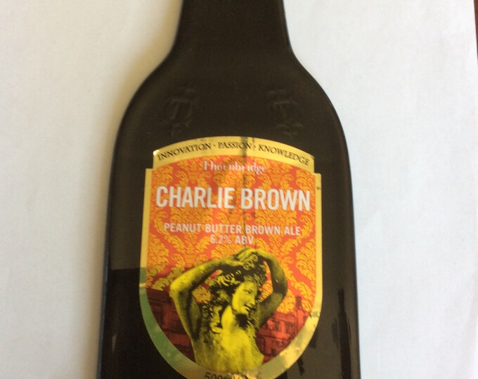 Flattened beer bottle , Charlie Brown, peanut butter brown ale 500 ml ,  bottle,great gift idea,  Father's day