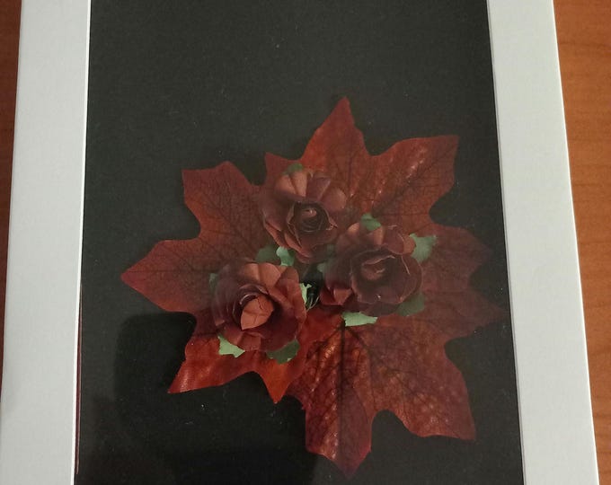 Handmade greetings card in a box, A red flower on black background  A5 card in box