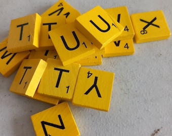 Yellow Painted Wooden Scrabble type Letters