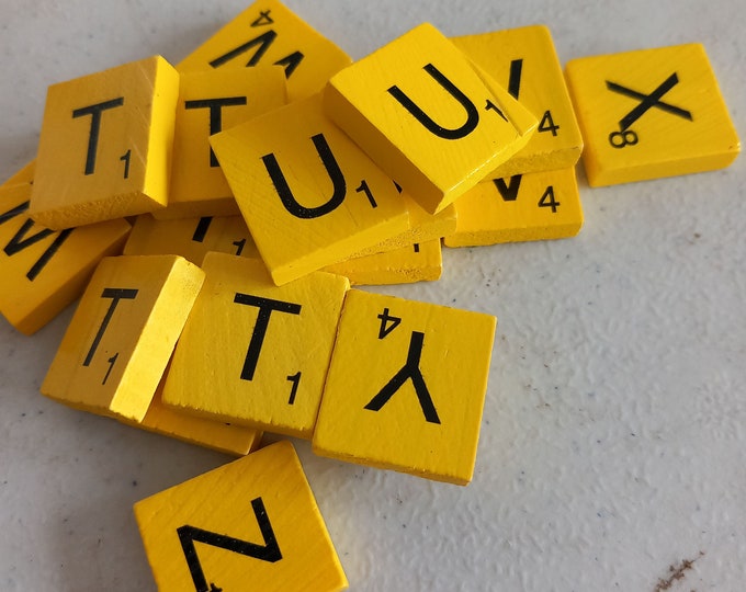 Yellow Painted Wooden Scrabble type Letters