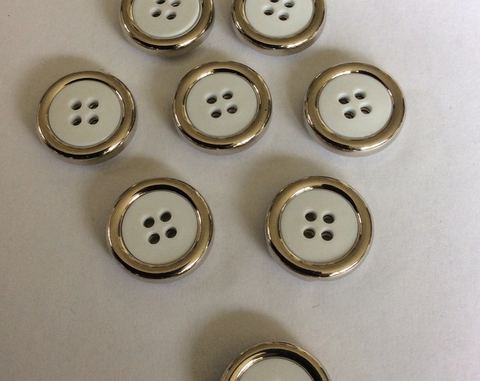 Pack 8 buttons,22 mm , white and silver effect plastic  buttons Freepost uk