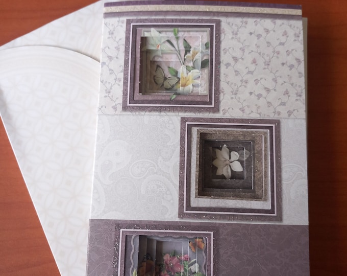 Hancrafted Triple  Aperture card with patterned envelope box 41/2" x 71/2".   Freepost U.K